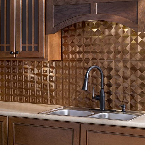 Fasade 18in x 24in Miniquattro Antique Bronze Backsplash Panel 5pk