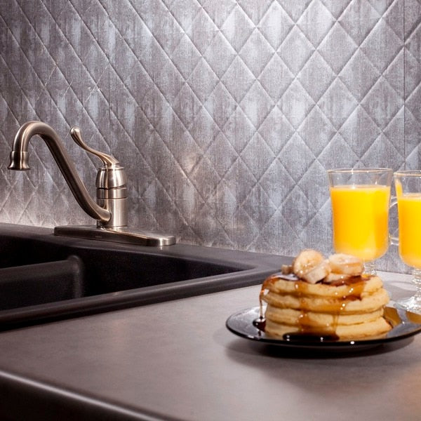 Fasade 18in x 24in Quilted Crosshatch Silver Backsplash Panel 5pk