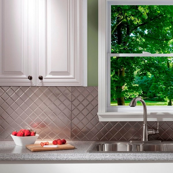 Fasade 18in x 24in Quilted Brushed Nickel Backsplash Panel 5pk
