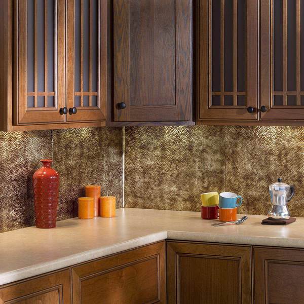 Fasade 18in x 24in Hammered Bermuda Bronze Backsplash Panel 5pk