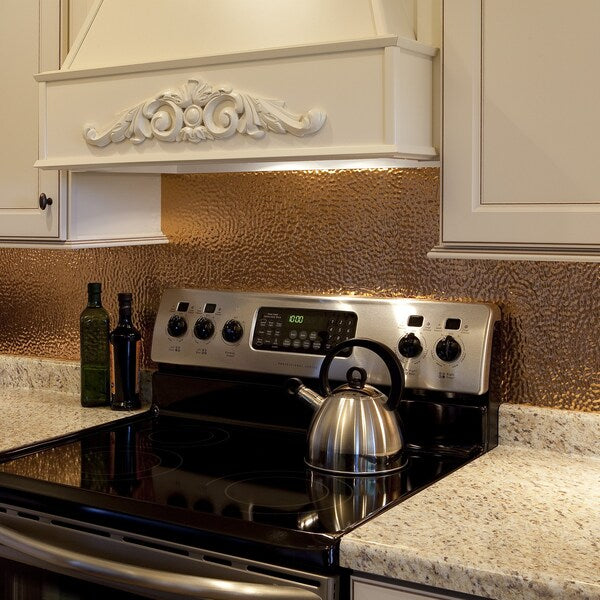 Fasade 18in x 24in Hammered Polished Copper Backsplash Panel 5pk