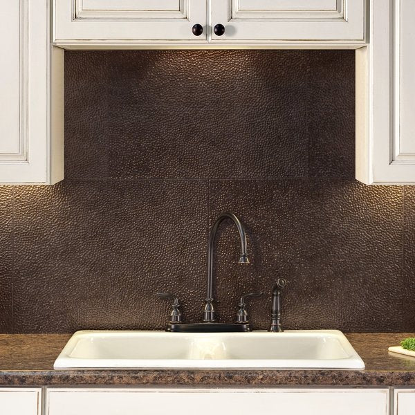 Fasade 18in x 24in Hammered Smoked Pewter Backsplash Panel 5pk