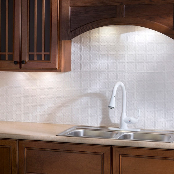Fasade 18in x 24in Traditional 6 Gloss White Backsplash Panel 5pk