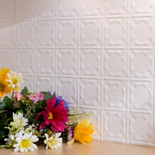 Fasade 18in x 24in Traditional 6 Matte White Backsplash Panel 5pk
