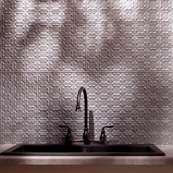 Fasade 18in x 24in Traditional 6 Argent Silver Backsplash Panel 5pk