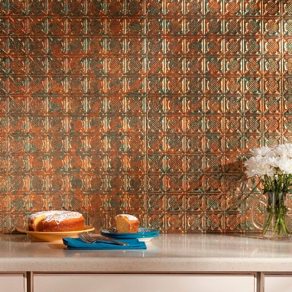 Fasade 18in x 24in Traditional 6 Copper Fantasy Backsplash Panel 5pk