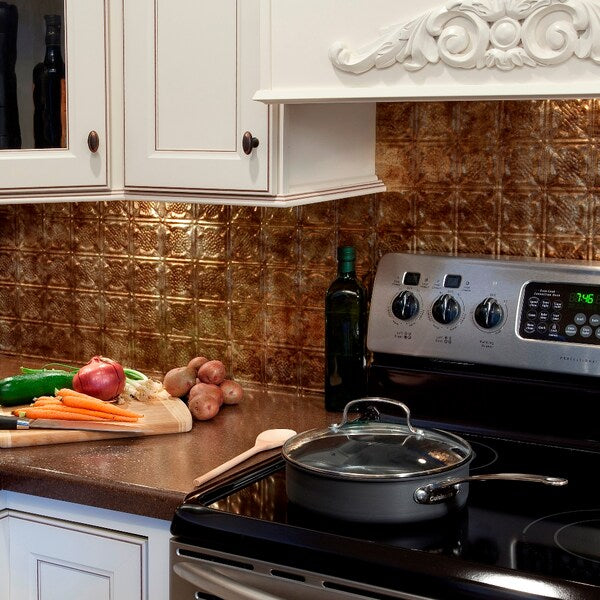 Fasade 18in x 24in Traditional 6 Bermuda Bronze Backsplash Panel 5pk