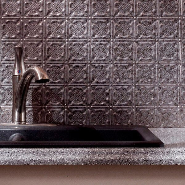 Fasade 18in x 24in Traditional 6 Galvanized Steel Backsplash Panel 5pk