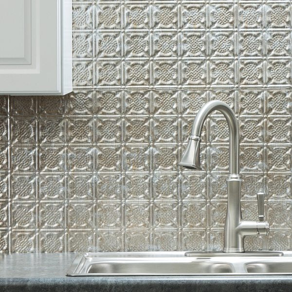 Fasade 18in x 24in Traditional 6 Vintage Metal Backsplash Panel 5pk