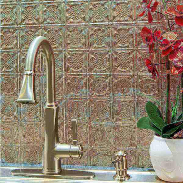 Fasade 18in x 24in Traditional 6 Vintage Metal Backsplash Panel 5pk