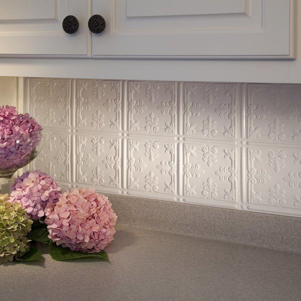 Fasade 18in x 24in Traditional 10 Gloss White Backsplash Panel 5pk