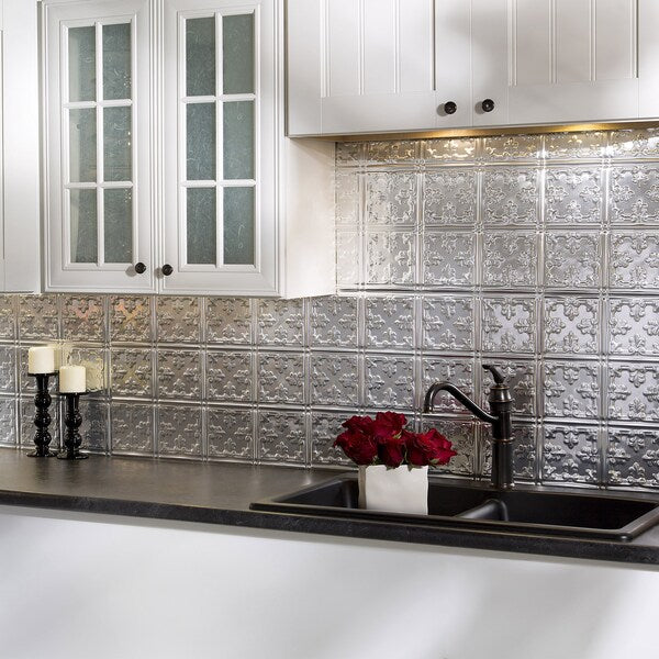 Fasade 18in x 24in Traditional 10 Brushed Aluminum Backsplash Panel 5pk