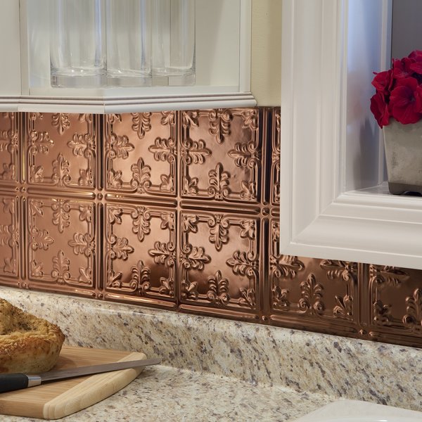 Fasade 18in x 24in Traditional 10 Polished Copper Backsplash Panel 5pk