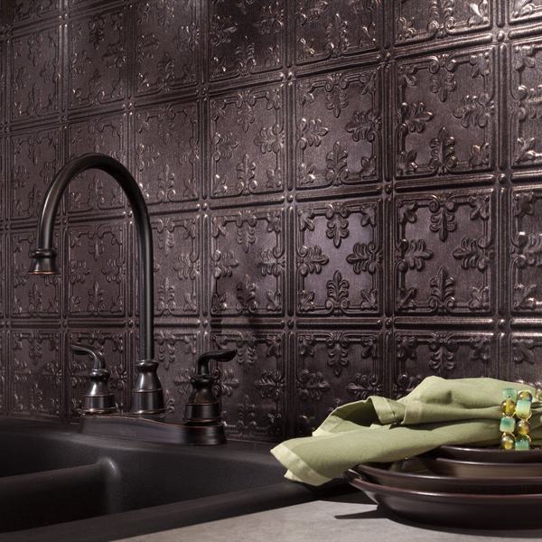 Fasade 18in x 24in Traditional 10 Smoked Pewter Backsplash Panel 5pk