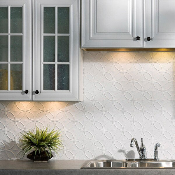 Fasade 18in x 24in Rings Matte White Backsplash Panel 5pk