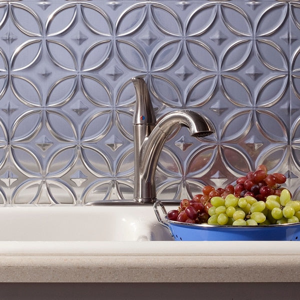 Fasade 18in x 24in Rings Brushed Aluminum Backsplash Panel 5pk
