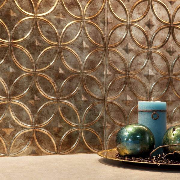 Fasade 18in x 24in Rings Bermuda Bronze Backsplash Panel 5pk