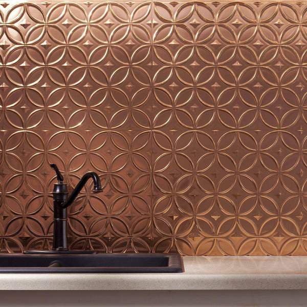 Fasade 18in x 24in Rings Polished Copper Backsplash Panel 5pk
