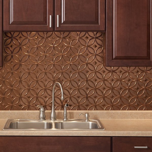 Fasade 18in x 24in Rings Oil Rubbed Bronze Backsplash Panel 5pk