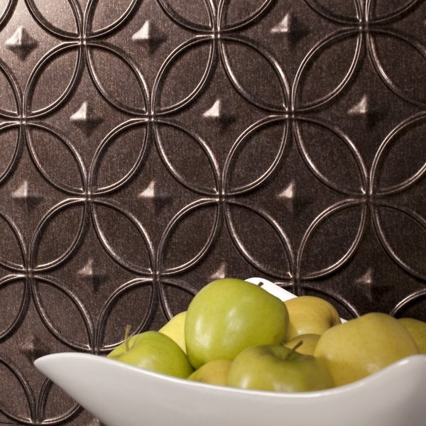 Fasade 18in x 24in Rings Smoked Pewter Backsplash Panel 5pk
