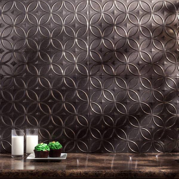 Fasade 18in x 24in Rings Smoked Pewter Backsplash Panel 5pk