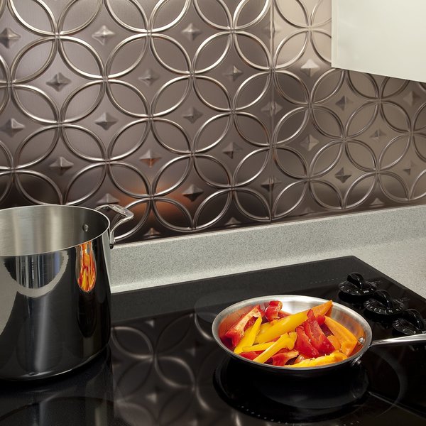 Fasade 18in x 24in Rings Brushed Nickel Backsplash Panel 5pk