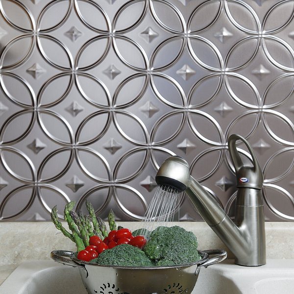 Fasade 18in x 24in Rings Brushed Nickel Backsplash Panel 5pk