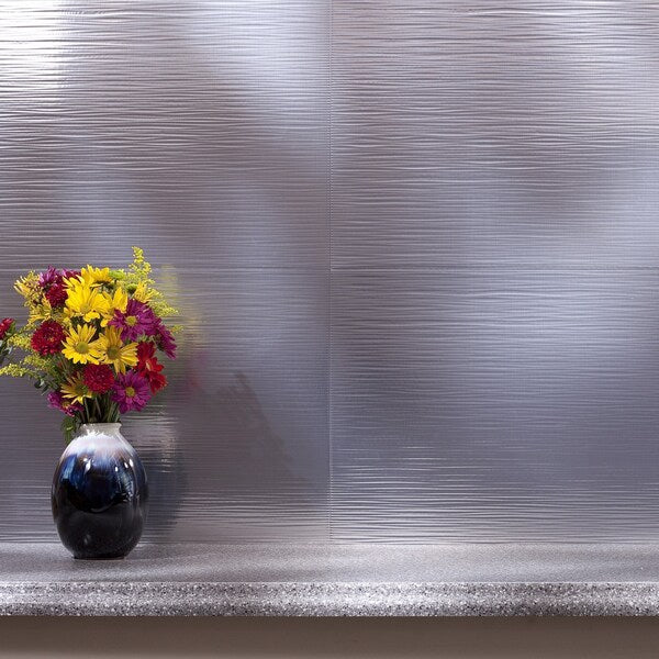 Fasade 18in x 24in Ripple Brushed Aluminum Backsplash Panel 5pk