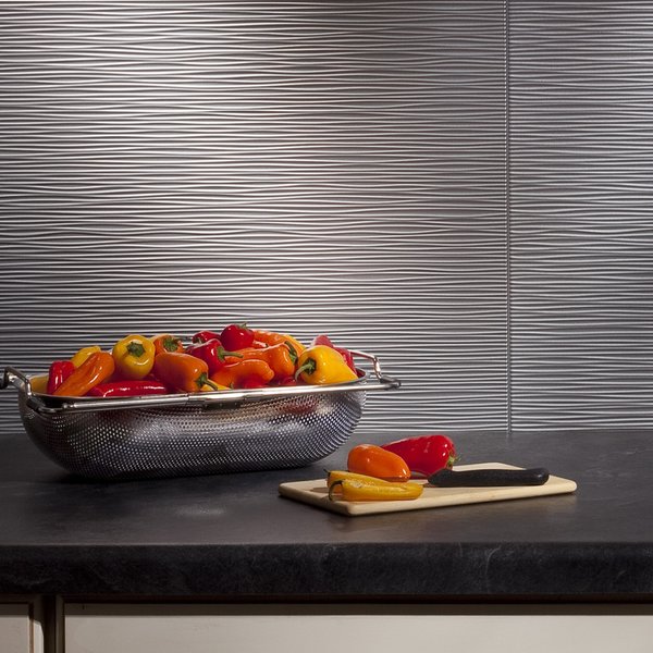 Fasade 18in x 24in Ripple Argent Silver Backsplash Panel 5pk