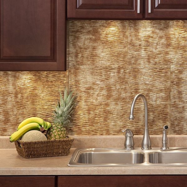 Fasade 18in x 24in Ripple Bermuda Bronze Backsplash Panel 5pk