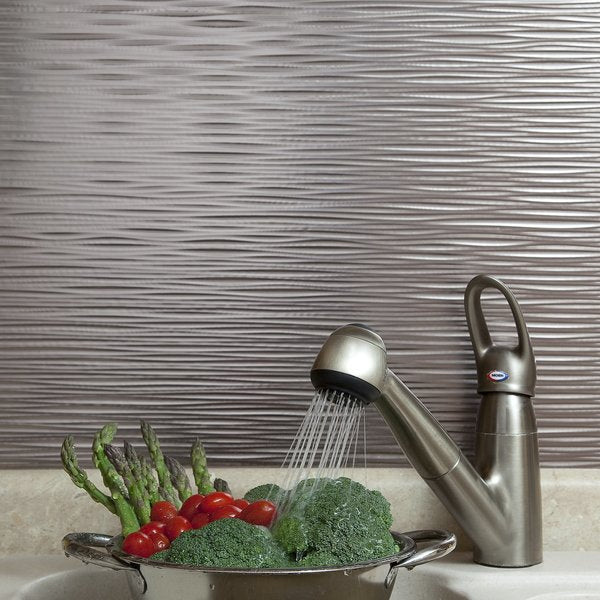 Fasade 18in x 24in Ripple Brushed Nickel Backsplash Panel 5pk