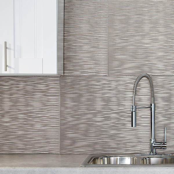 Fasade 18in x 24in Ripple Brushed Nickel Backsplash Panel 5pk