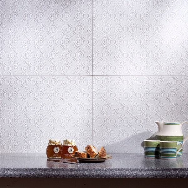 Fasade 18in x 24in Lotus Gloss White Backsplash Panel 5pk