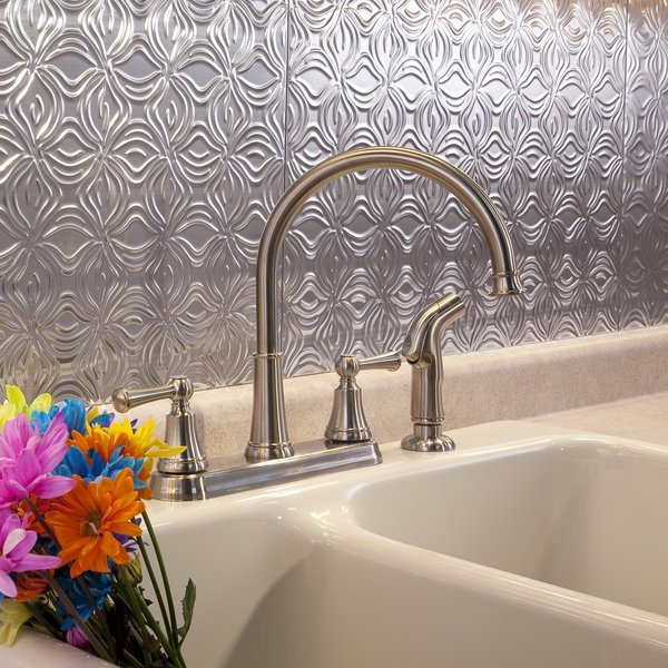 Fasade 18in x 24in Lotus Brushed Aluminum Backsplash Panel 5pk