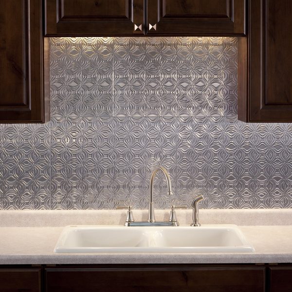 Fasade 18in x 24in Lotus Brushed Aluminum Backsplash Panel 5pk
