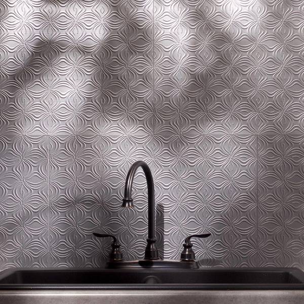 Fasade 18in x 24in Lotus Argent Silver Backsplash Panel 5pk