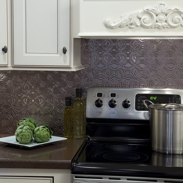 Fasade 18in x 24in Lotus Brushed Nickel Backsplash Panel 5pk