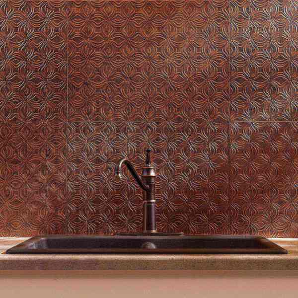 Fasade 18in x 24in Lotus Antique Bronze Backsplash Panel 5pk