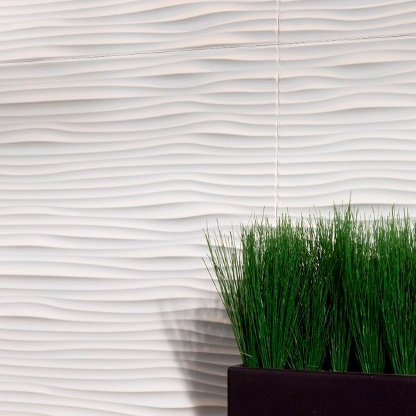 Fasade 18in x 24in Waves Gloss White Backsplash Panel 5pk
