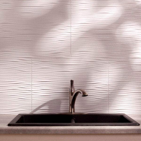Fasade 18in x 24in Waves Gloss White Backsplash Panel 5pk