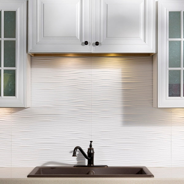 Fasade 18in x 24in Waves Matte White Backsplash Panel 5pk