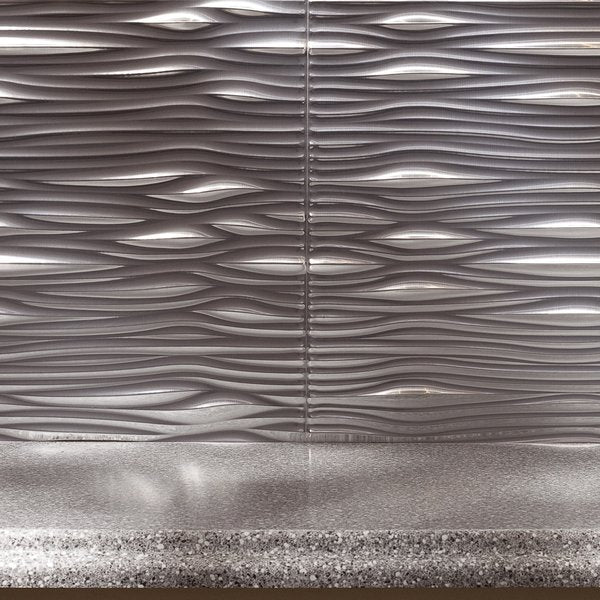 Fasade 18in x 24in Waves Brushed Aluminum Backsplash Panel 5pk