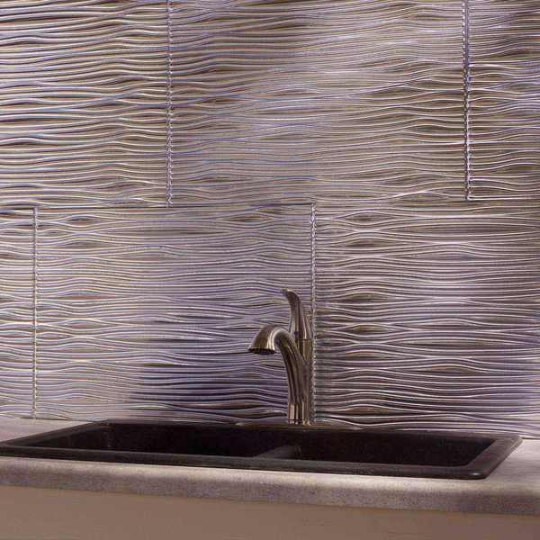 Fasade 18in x 24in Waves Brushed Aluminum Backsplash Panel 5pk