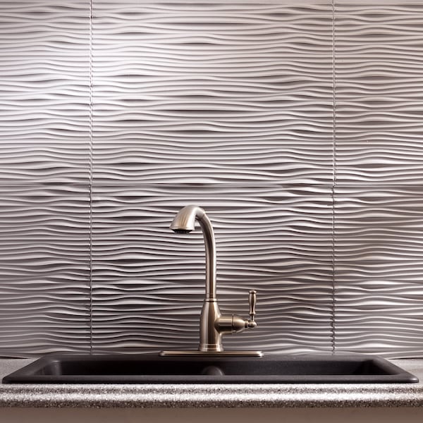 Fasade 18in x 24in Waves Argent Silver Backsplash Panel 5pk