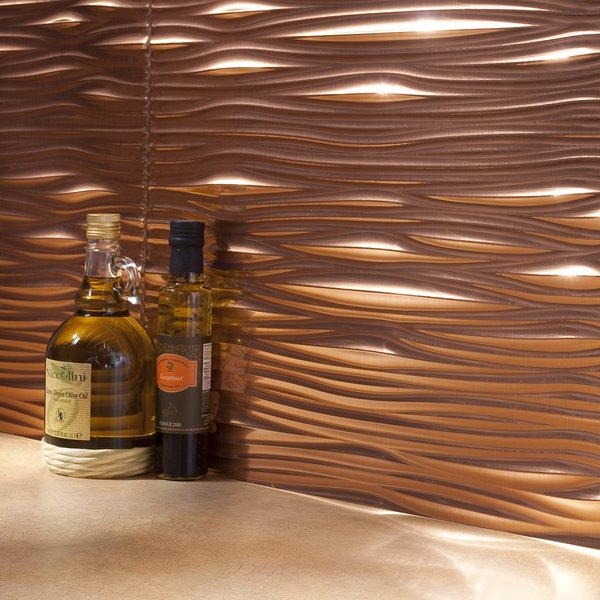 Fasade 18in x 24in Waves Polished Copper Backsplash Panel 5pk