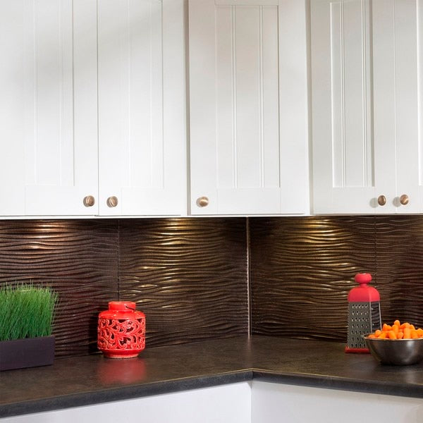 Fasade 18in x 24in Waves Smoked Pewter Backsplash Panel 5pk