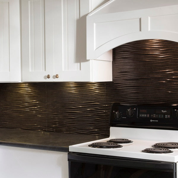 Fasade 18in x 24in Waves Smoked Pewter Backsplash Panel 5pk