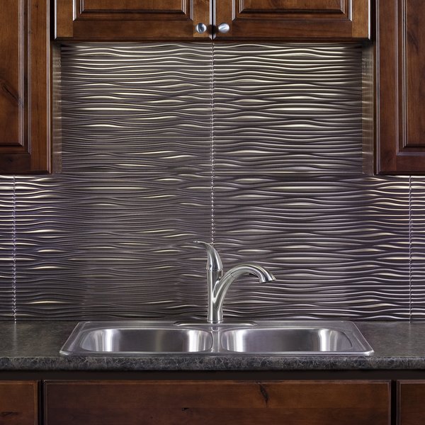 Fasade 18in x 24in Waves Brushed Nickel Backsplash Panel 5pk
