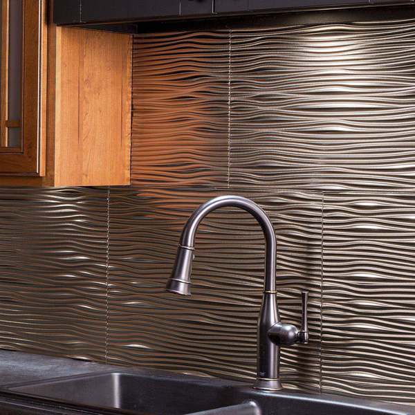 Fasade 18in x 24in Waves Brushed Nickel Backsplash Panel 5pk