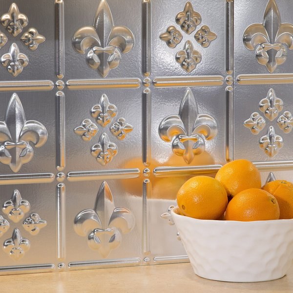 Fasade 18in x 24in Fleur-de-lis Brushed Aluminum Backsplash Panel 5pk